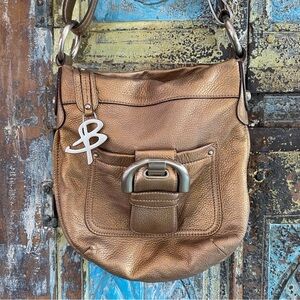 Designer Pebble Leather Metallic Bronze Crossbody Shoulder Bag Medium